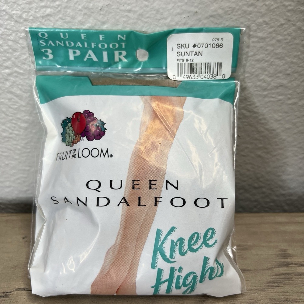 Vintage 2001 Women's Queen Sandalfoot Knee Highs 3 Pair Suntan 0701066 Sz 9-12